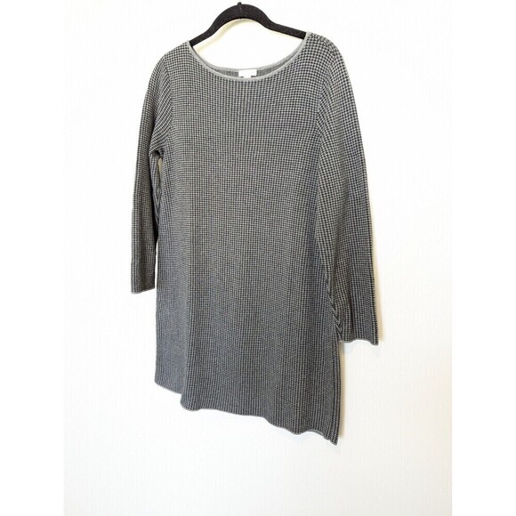 J JILL Sweater Dress Womens Size Petite M Gray Black Houndstooth Academia - Picture 2 of 10